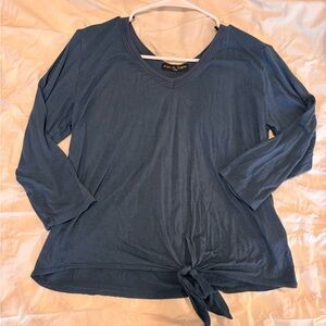 Kim & Cami Gray Tie Front Long Sleeve Blouse